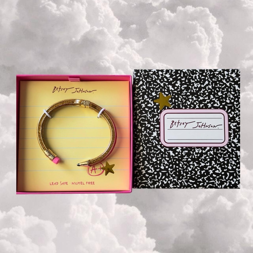 Betsey Johnson Gold Glitter Pencil Bangle Bracelet Teacher Art Student NIB